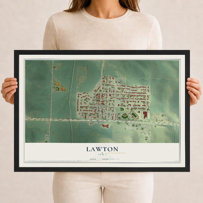 Map of Lawton, Iowa, 12 x 18 inch print in a black wood frame