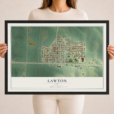 Map of Lawton, Iowa, 18 x 24 inch print in a black wood frame
