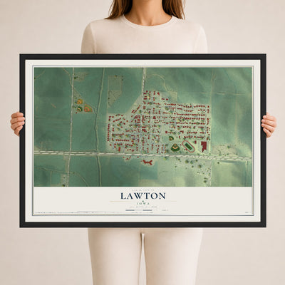 Map of Lawton, Iowa, 24 x 36 inch print in a black wood frame