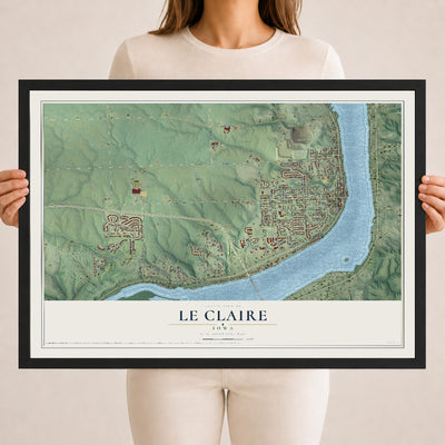 Map of Le Claire, Iowa, 18 x 24 inch print in a black wood frame