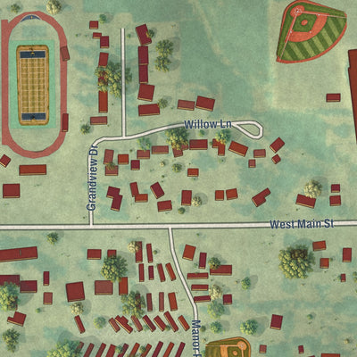 Second close-up of the map of Le Grand, Iowa print showing more streets and buildings