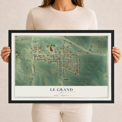 Map of Le Grand, Iowa, 12 x 18 inch print in a black wood frame