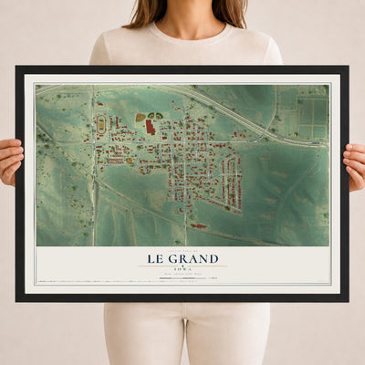Map of Le Grand, Iowa, 18 x 24 inch print in a black wood frame