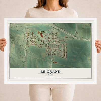Map of Le Grand, Iowa, 18 x 24 inch print in a white wood frame