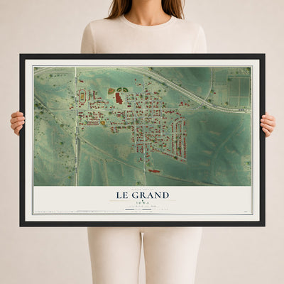 Map of Le Grand, Iowa, 24 x 36 inch print in a black wood frame