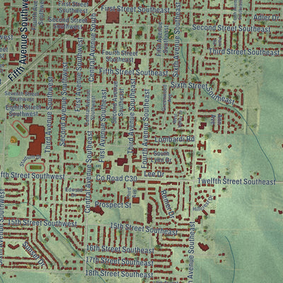 Close-up of the map of Le Mars, Iowa print showing street and building detail