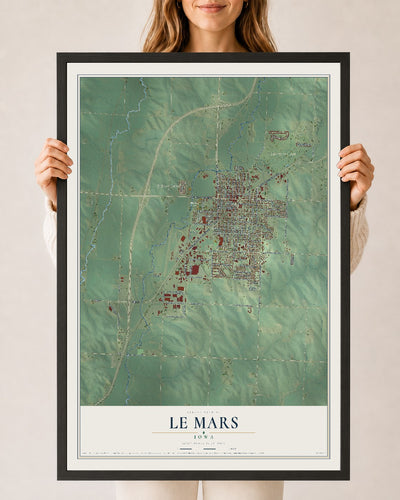 Map of Le Mars, Iowa, 24 x 36 inch print in a black wood frame