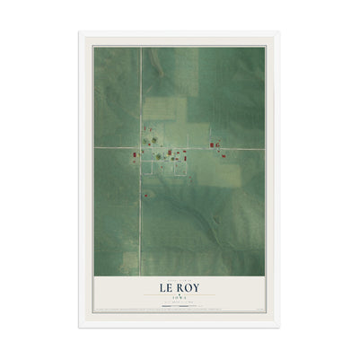 Map of Le Roy, Iowa, 12 x 18 inch print in a white wood frame