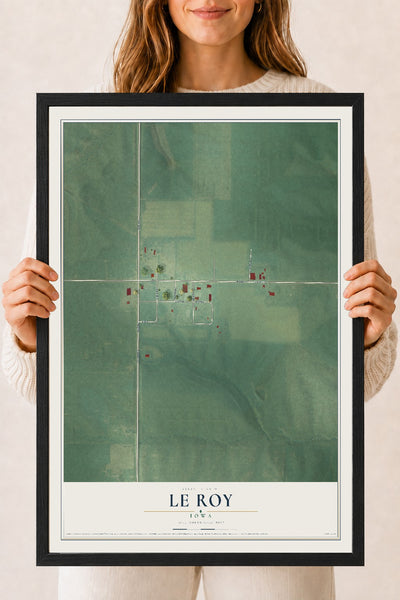 Map of Le Roy, Iowa, 18 x 24 inch print in a black wood frame