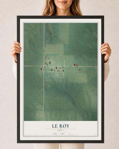 Map of Le Roy, Iowa, 24 x 36 inch print in a black wood frame