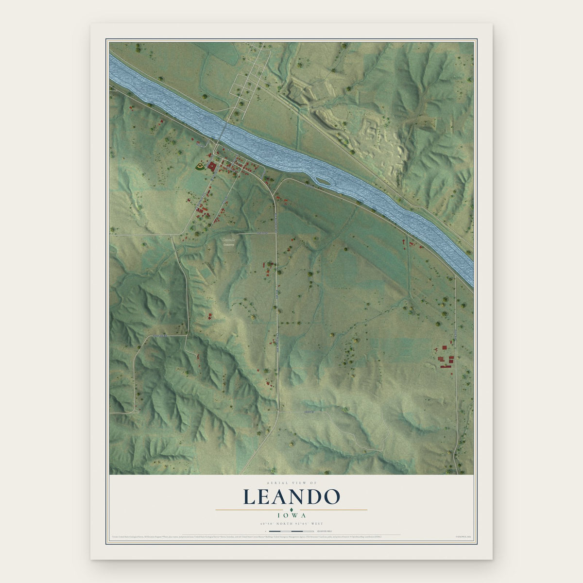 Leando, Iowa map print, the full design