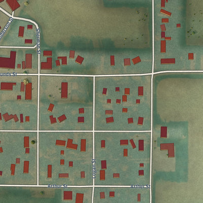 Close-up of the map of Ledyard, Iowa print showing street and building detail