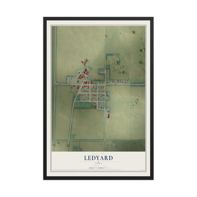 Map of Ledyard, Iowa, 12 x 18 inch print in a black wood frame