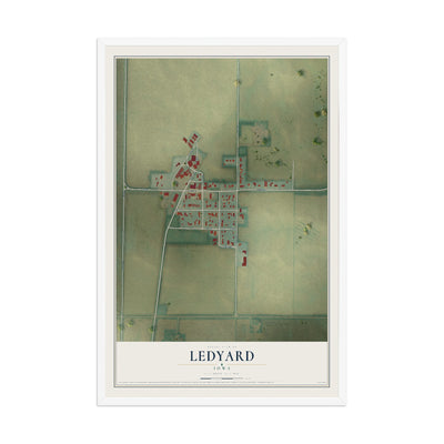 Map of Ledyard, Iowa, 12 x 18 inch print in a white wood frame
