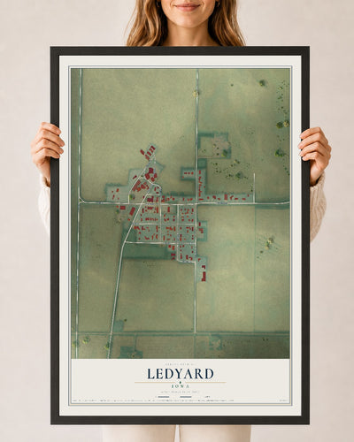 Map of Ledyard, Iowa, 24 x 36 inch print in a black wood frame