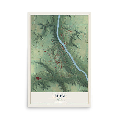 Map of Lehigh, Iowa, 12 x 18 inch unframed archival matte print