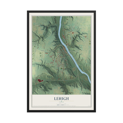 Map of Lehigh, Iowa, 12 x 18 inch print in a black wood frame