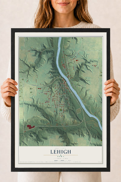 Map of Lehigh, Iowa, 18 x 24 inch print in a black wood frame