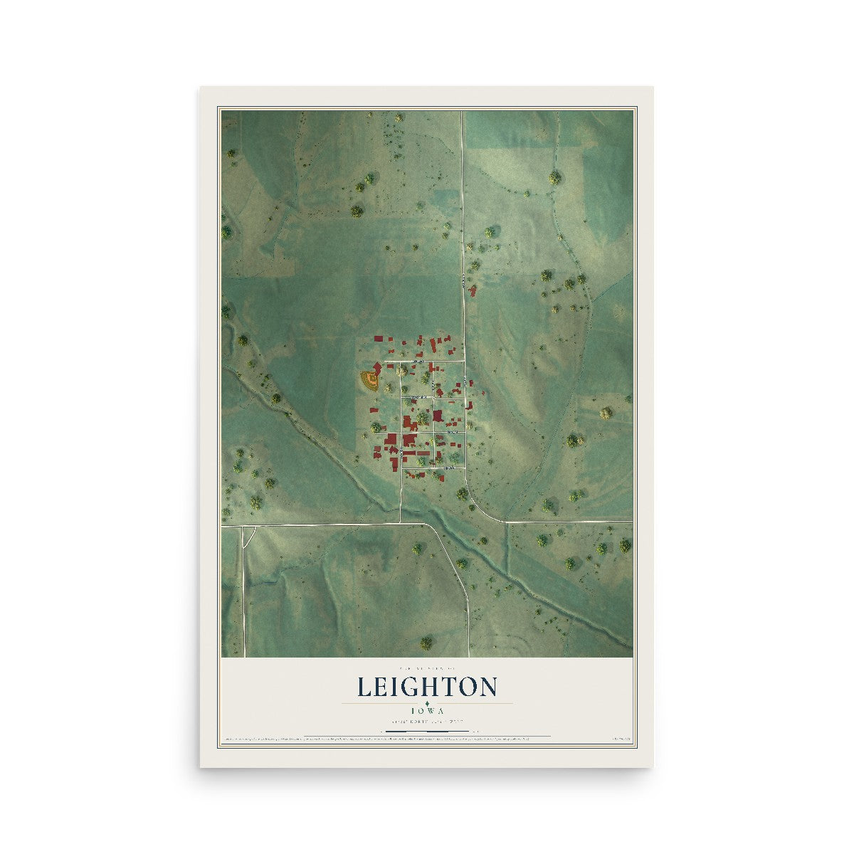 Map of Leighton, Iowa, 12 x 18 inch unframed archival matte print