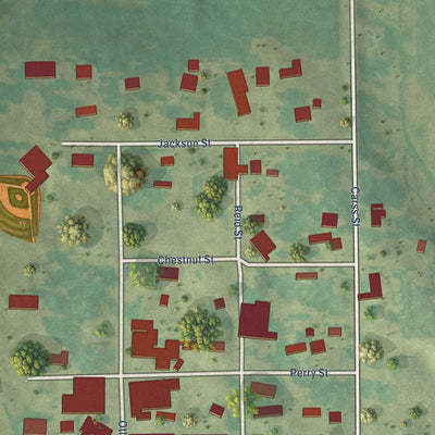 Close-up of the map of Leighton, Iowa print showing street and building detail