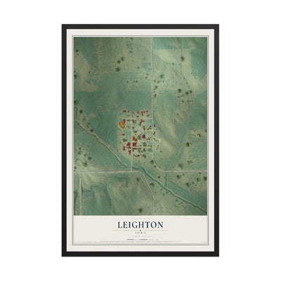 Map of Leighton, Iowa, 12 x 18 inch print in a black wood frame