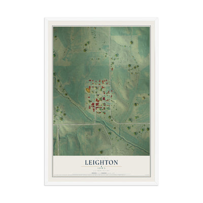 Map of Leighton, Iowa, 12 x 18 inch print in a white wood frame