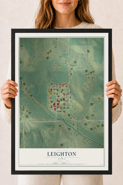 Map of Leighton, Iowa, 18 x 24 inch print in a black wood frame