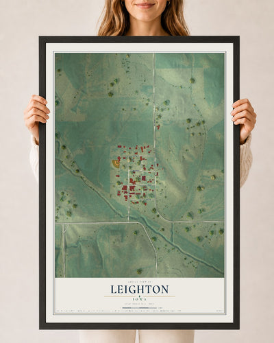 Map of Leighton, Iowa, 24 x 36 inch print in a black wood frame