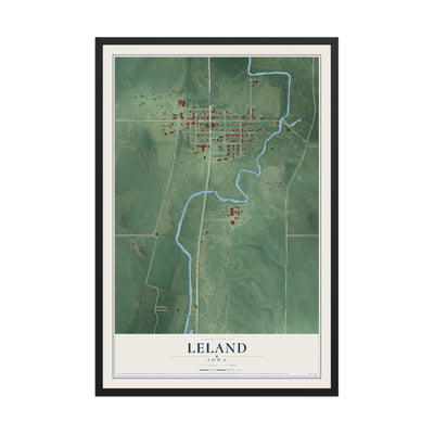 Map of Leland, Iowa, 12 x 18 inch print in a black wood frame