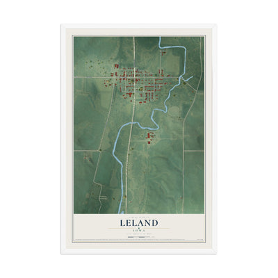 Map of Leland, Iowa, 12 x 18 inch print in a white wood frame