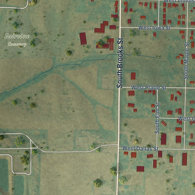 Second close-up of the map of Lenox, Iowa print showing more streets and buildings
