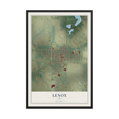 Map of Lenox, Iowa, 12 x 18 inch print in a black wood frame