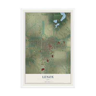 Map of Lenox, Iowa, 12 x 18 inch print in a white wood frame