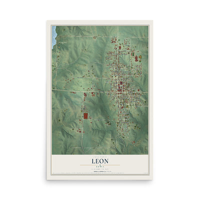 Map of Leon, Iowa, 12 x 18 inch unframed archival matte print