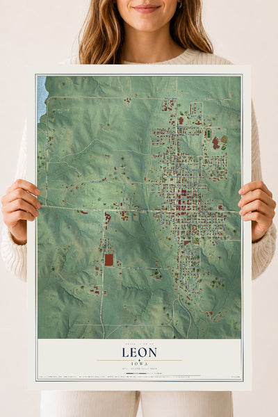 Map of Leon, Iowa, 18 x 24 inch unframed archival matte print