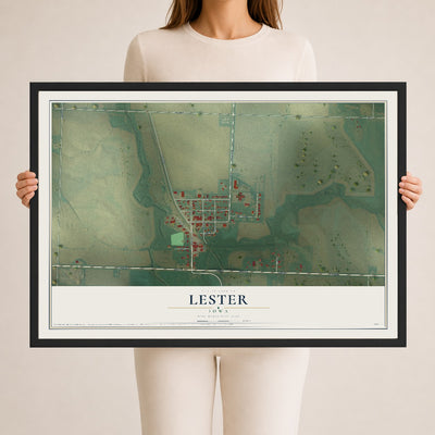 Map of Lester, Iowa, 24 x 36 inch print in a black wood frame