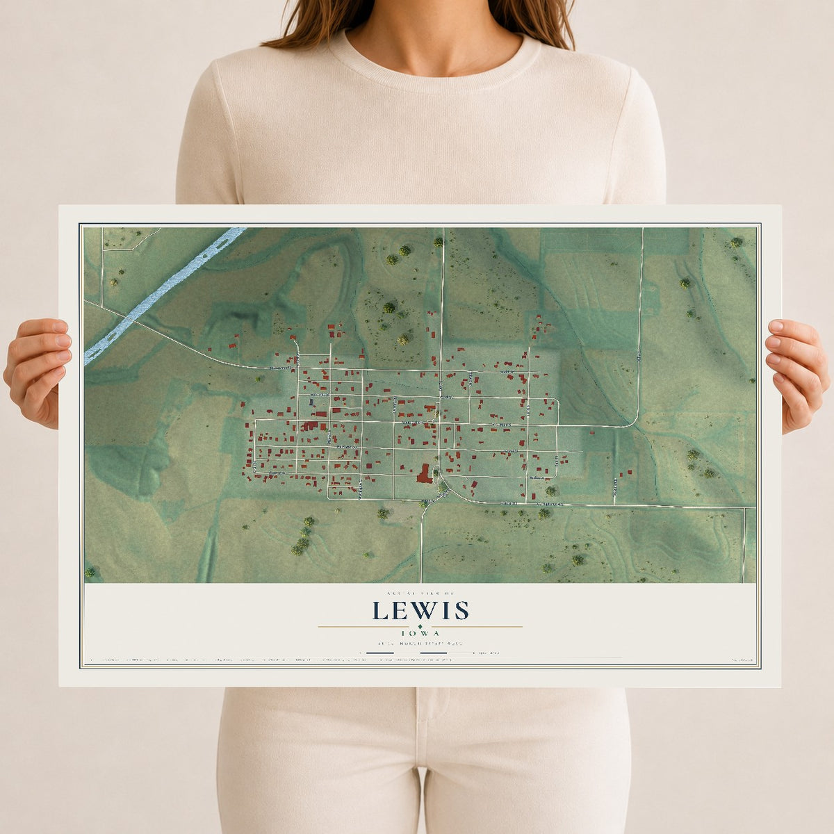 Map of Lewis, Iowa, 12 x 18 inch unframed archival matte print