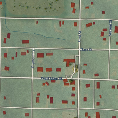 Close-up of the map of Lewis, Iowa print showing street and building detail