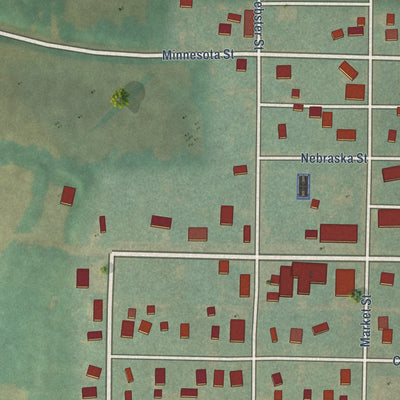 Second close-up of the map of Lewis, Iowa print showing more streets and buildings