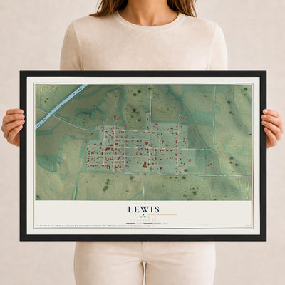 Map of Lewis, Iowa, 12 x 18 inch print in a black wood frame