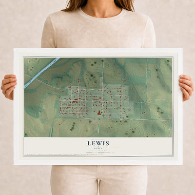 Map of Lewis, Iowa, 12 x 18 inch print in a white wood frame