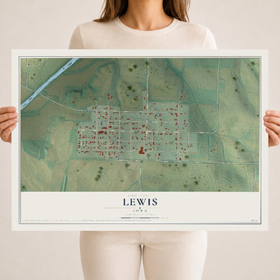 Map of Lewis, Iowa, 18 x 24 inch unframed archival matte print