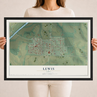 Map of Lewis, Iowa, 18 x 24 inch print in a black wood frame