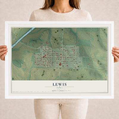 Map of Lewis, Iowa, 18 x 24 inch print in a white wood frame