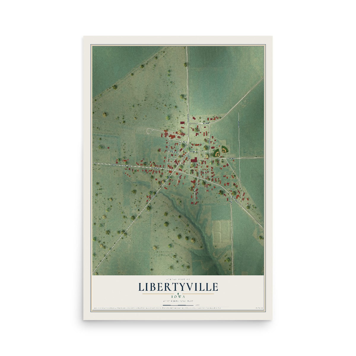 Map of Libertyville, Iowa, 12 x 18 inch unframed archival matte print