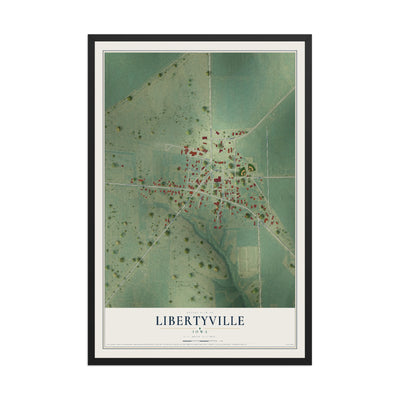 Map of Libertyville, Iowa, 12 x 18 inch print in a black wood frame