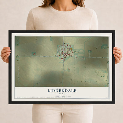 Map of Lidderdale, Iowa, 12 x 18 inch print in a black wood frame