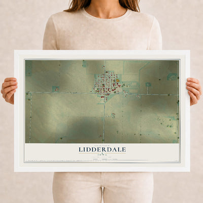 Map of Lidderdale, Iowa, 12 x 18 inch print in a white wood frame