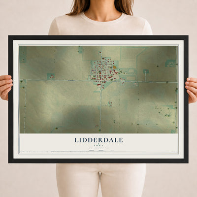 Map of Lidderdale, Iowa, 18 x 24 inch print in a black wood frame