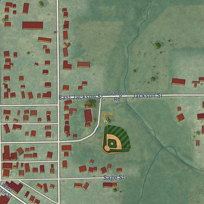 Second close-up of the map of Lime Springs, Iowa print showing more streets and buildings